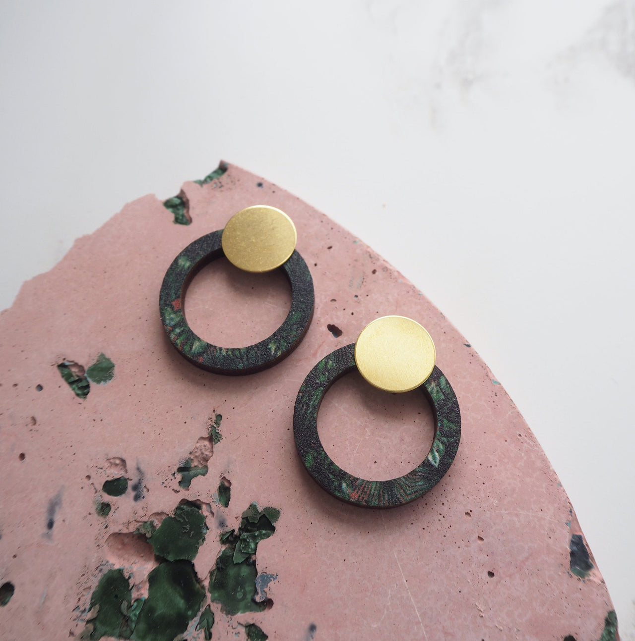 Green Ring Stud Earrings