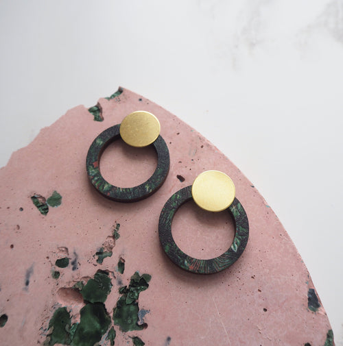 Green Ring Stud Earrings
