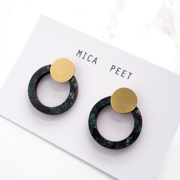 Green Ring Stud Earrings