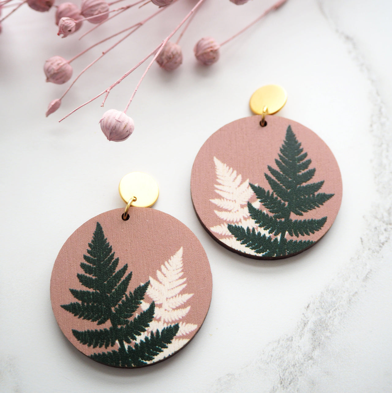 Pink Fern Drop Earrings