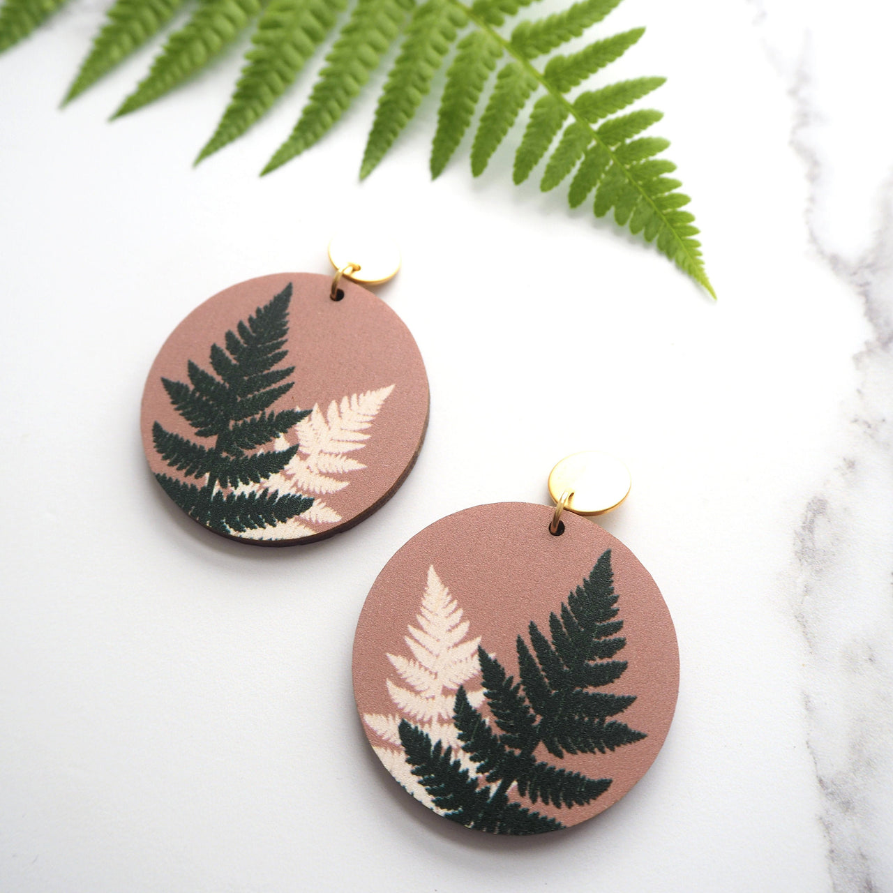 Pink Fern Drop Earrings