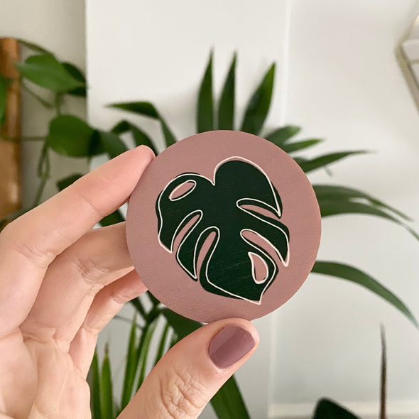 Pink Monstera Hair Clip