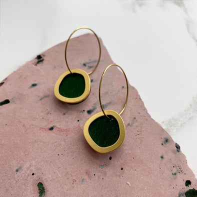 Green & Gold Circle Hoop Earrings