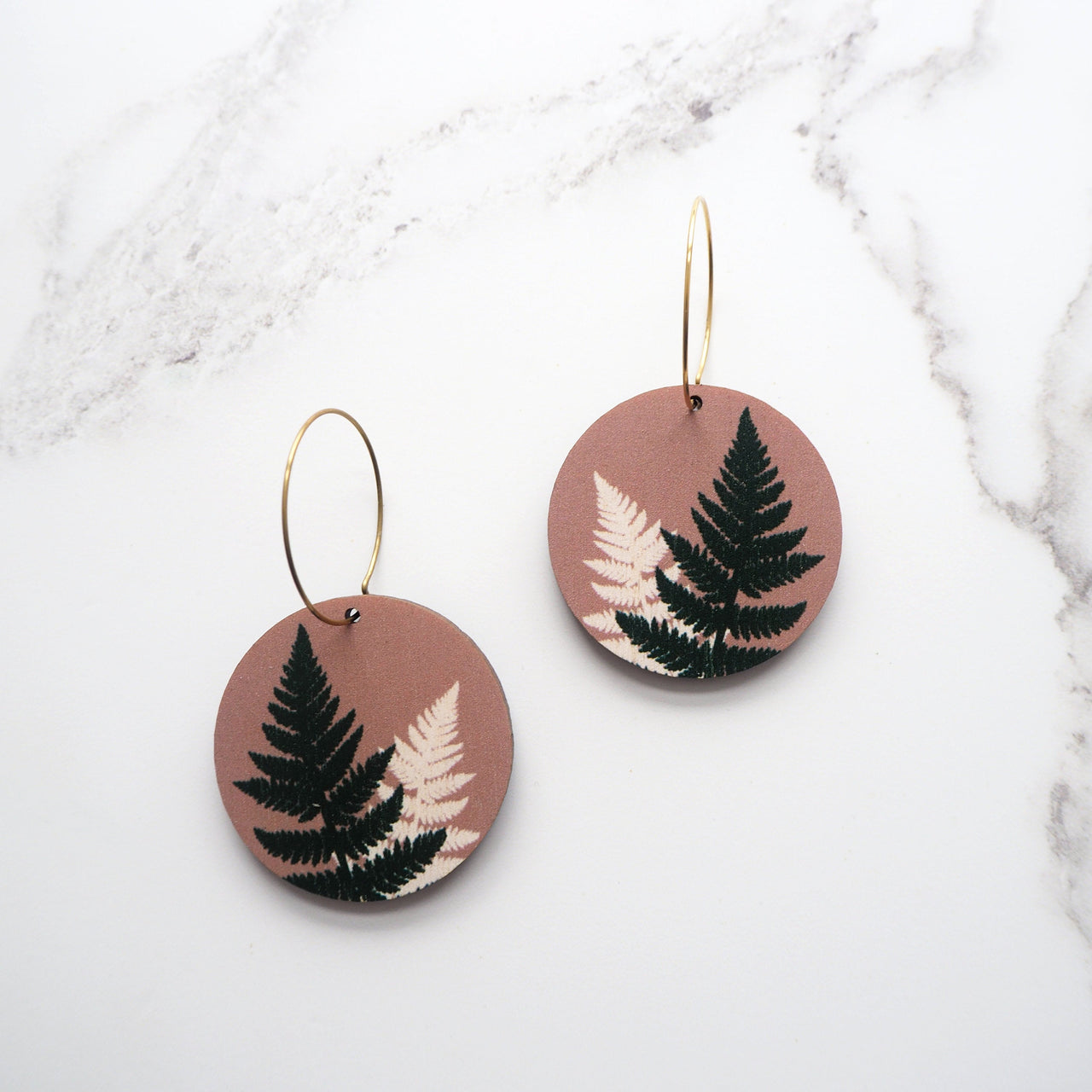 Fern Hoop Earrings - Pink