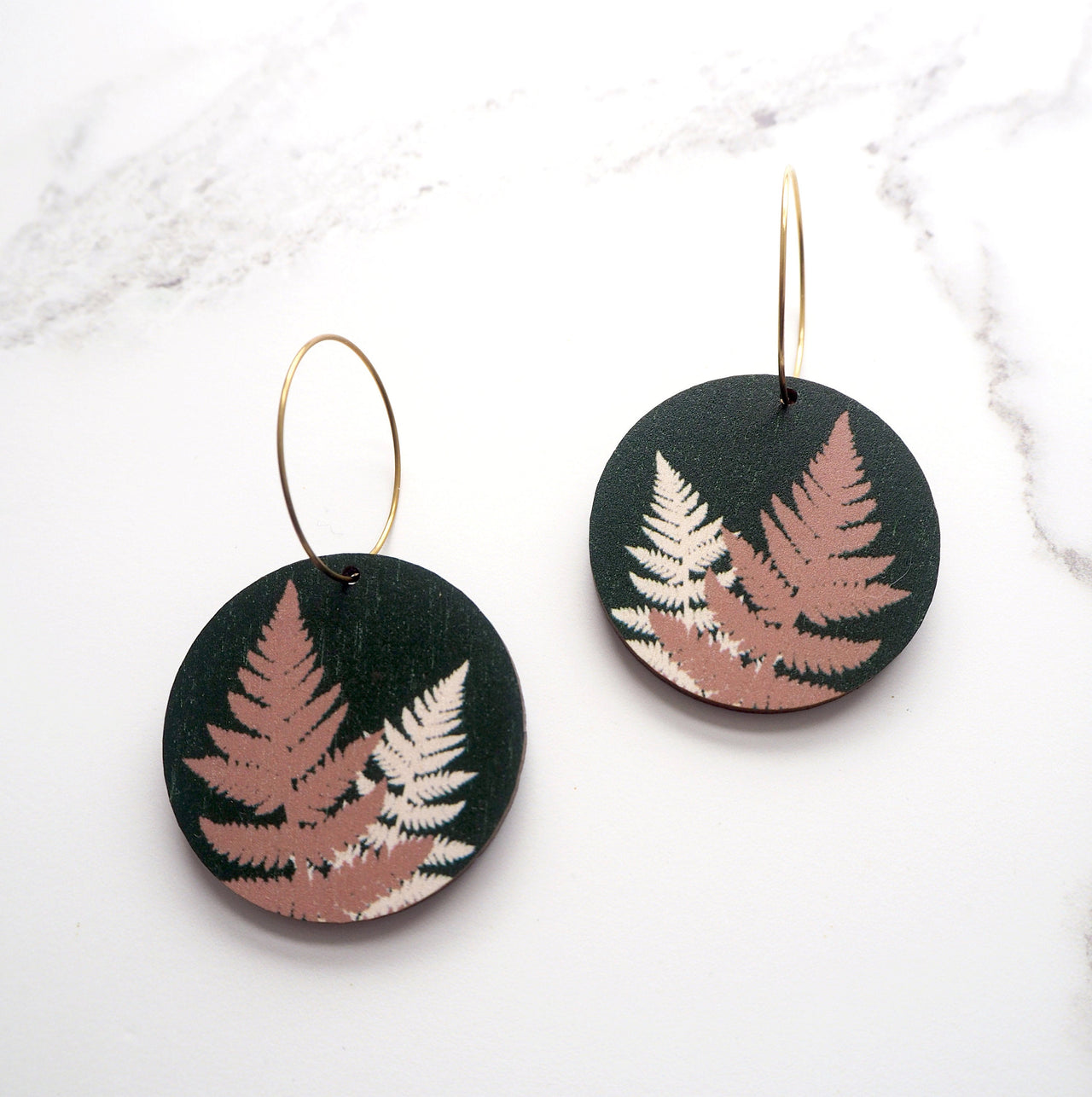 Green Fern Hoop Earrings