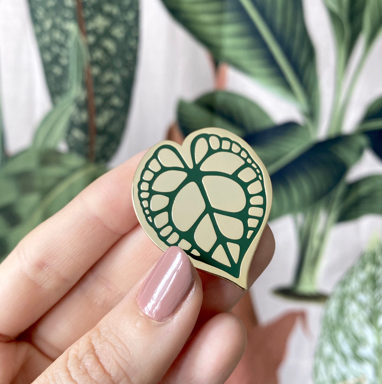 Tropical Leaf Enamel Pin - Anthurium Clarinervium Enamel Pin