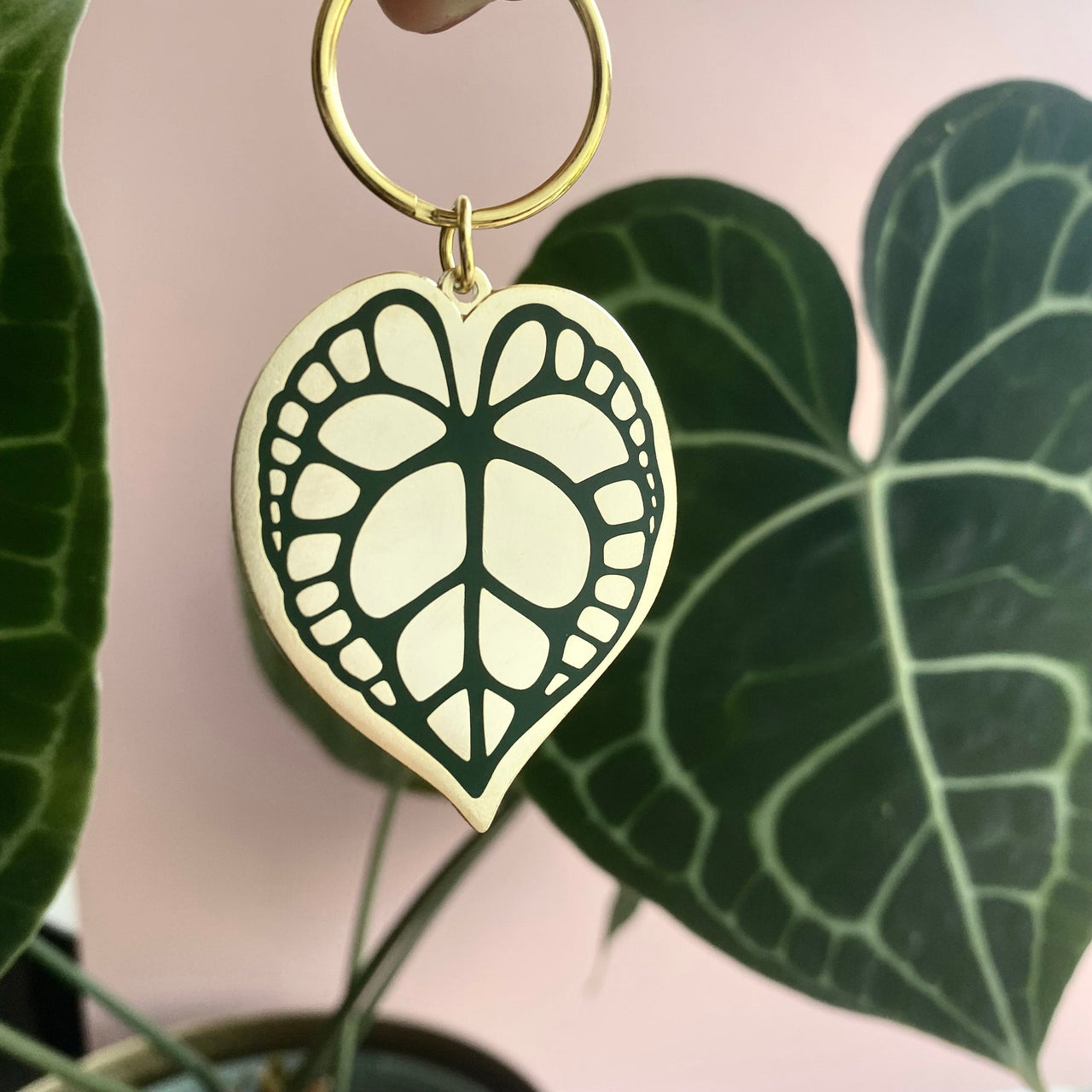 Enamel Leaf Keychain - Anthurium Clarinervium