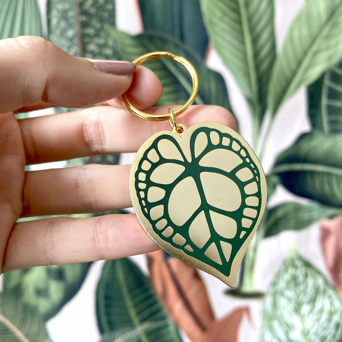 Enamel Leaf Keychain - Anthurium Clarinervium