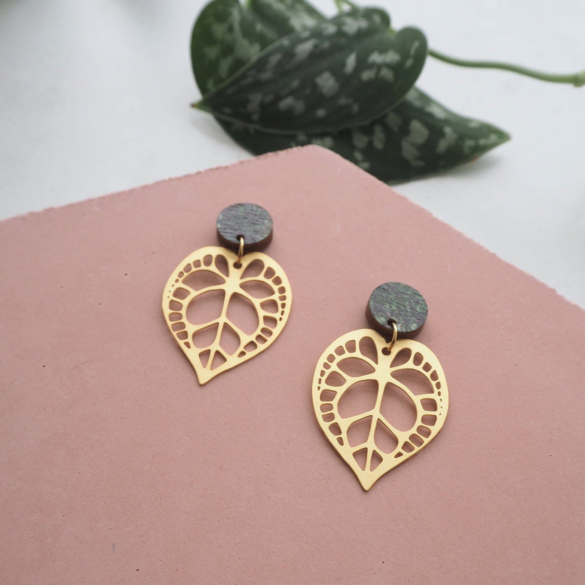 Statement Gold Anthurium Plant Drop Earrings