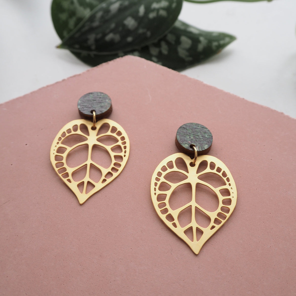 Statement Gold Anthurium Plant Drop Earrings