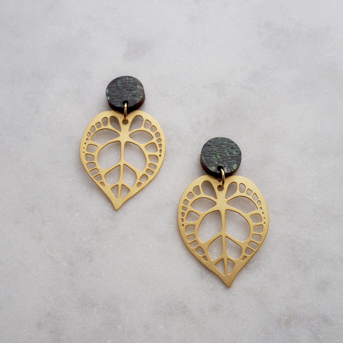 Statement Gold Anthurium Plant Drop Earrings