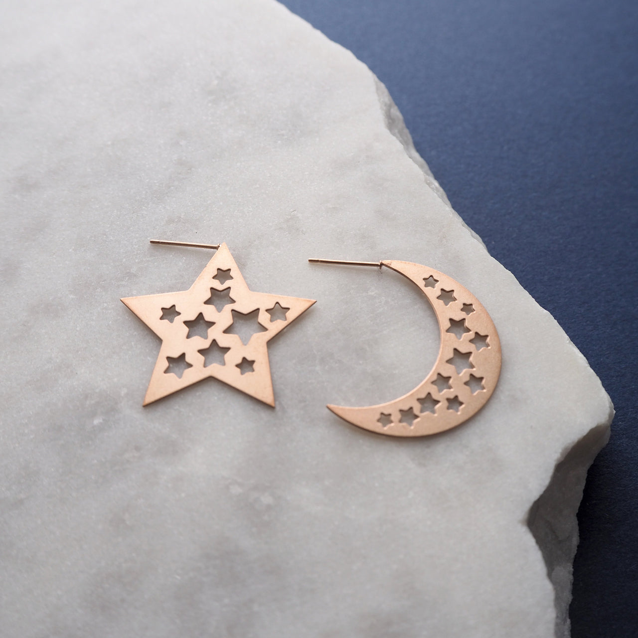 Rose Gold Moon & Star Stud Earrings
