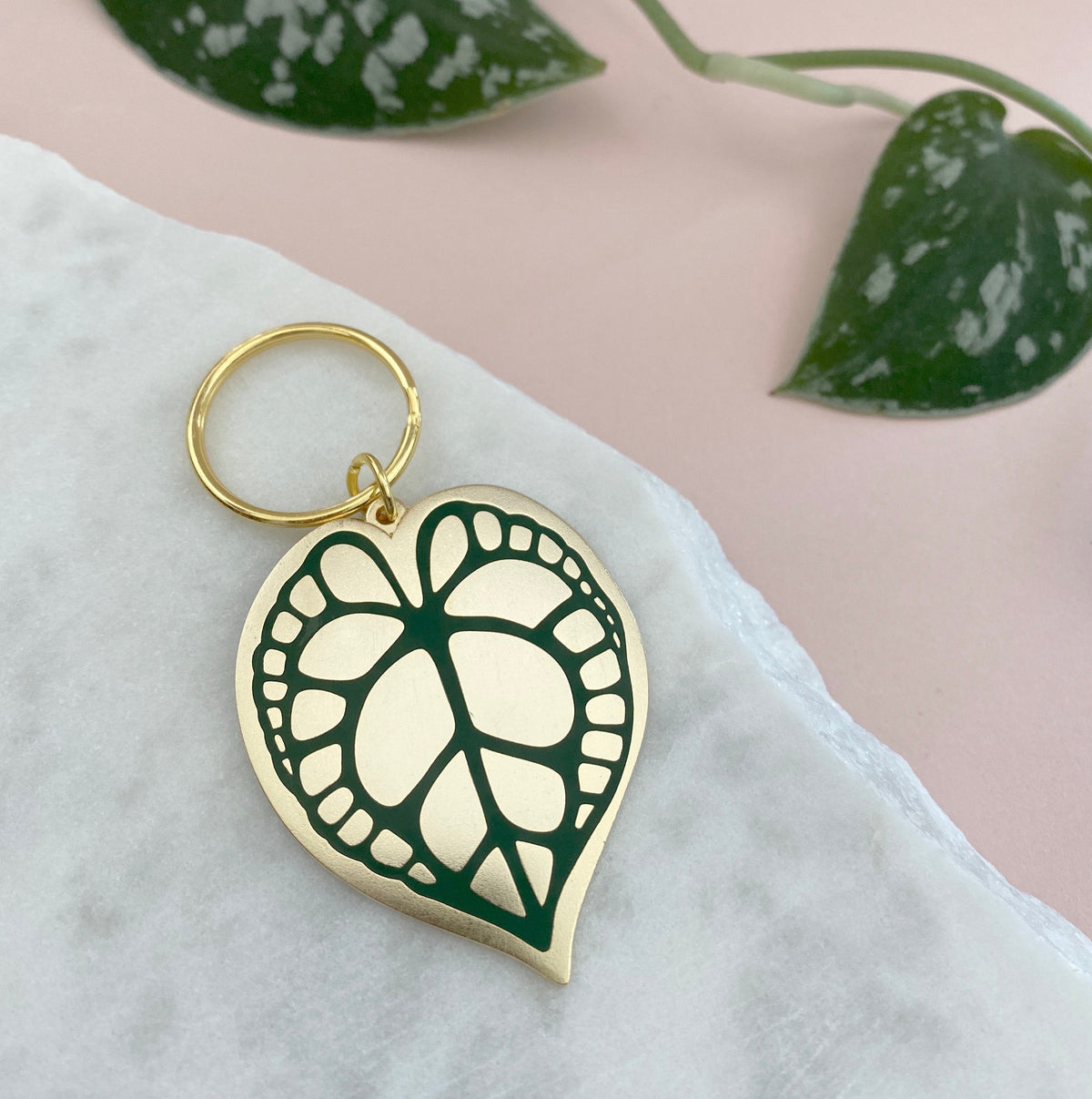 Enamel Leaf Keychain - Anthurium Clarinervium
