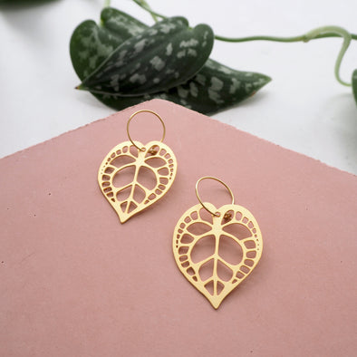 Statement Gold Anthurium Plant Hoop Earrings