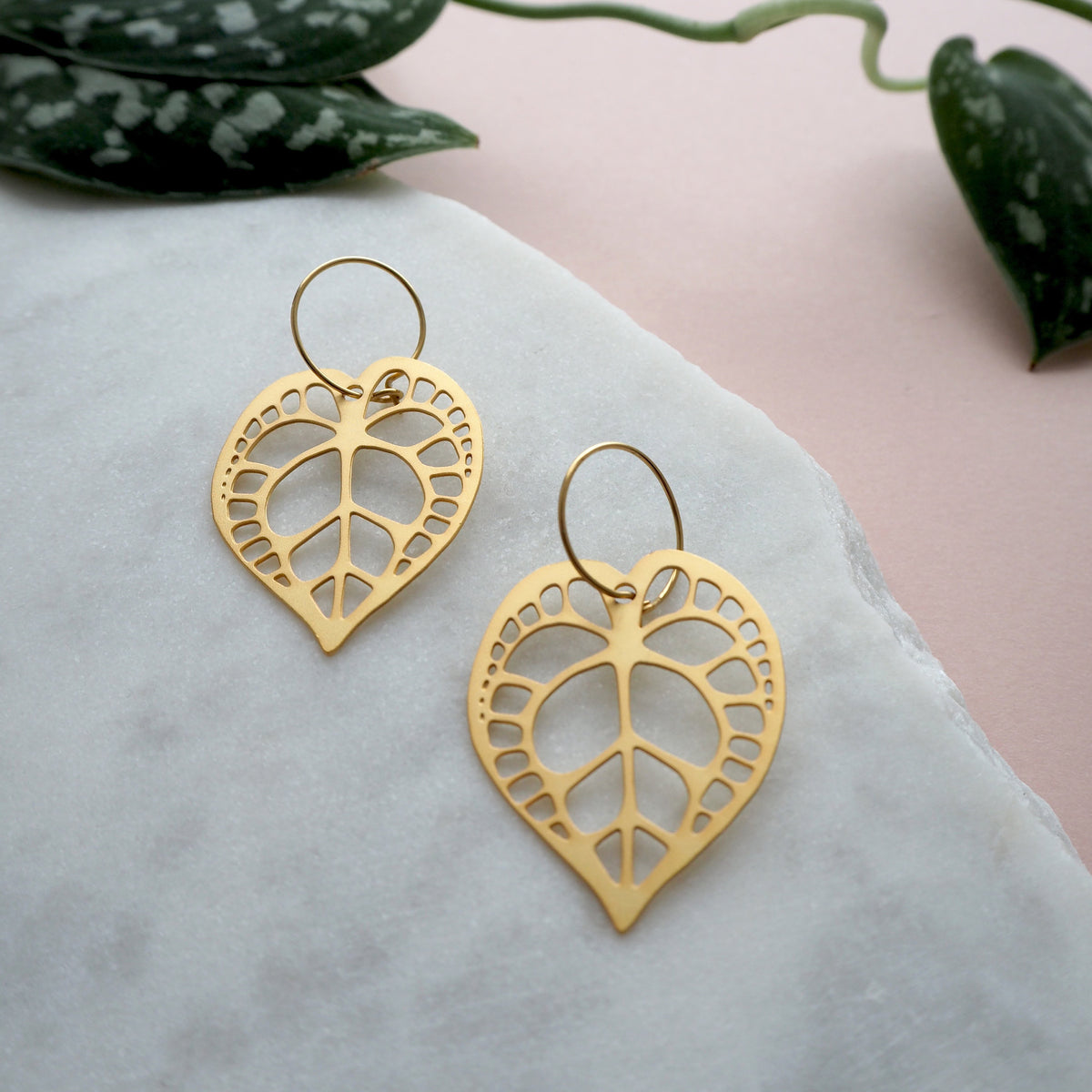 Statement Gold Anthurium Plant Hoop Earrings
