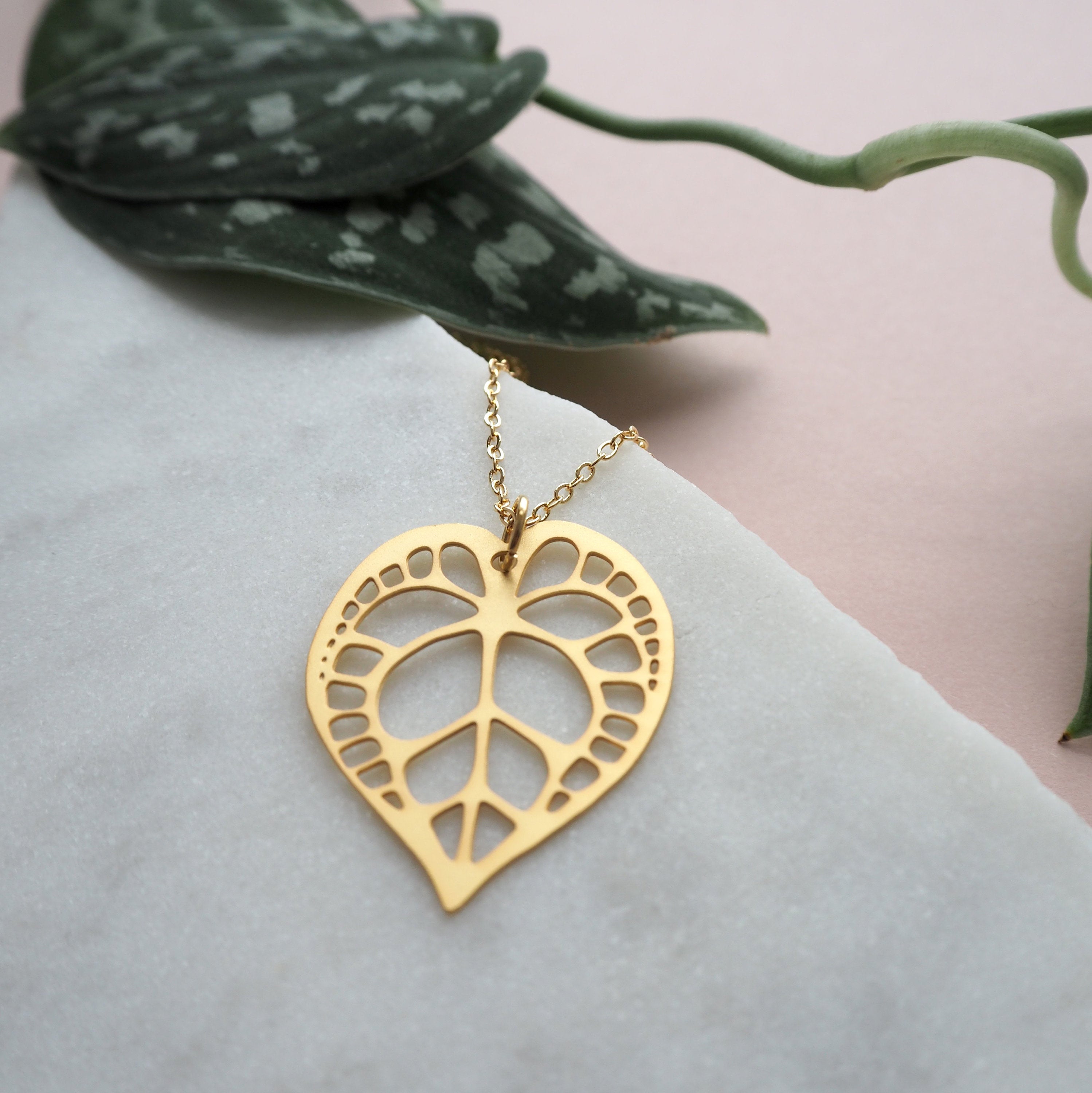 anthurium necklace Gold Anthurium Leaf Necklace
