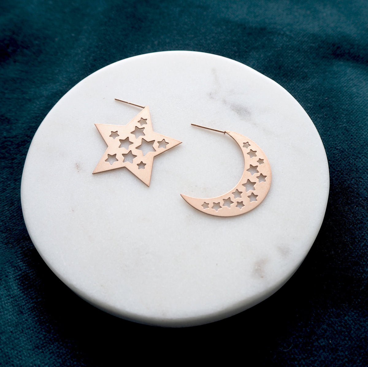 Rose Gold Moon & Star Stud Earrings