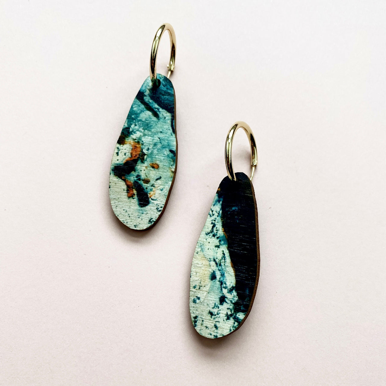 Organic Wavy Hoop Earrings - Teal & Orange Marble Hoops