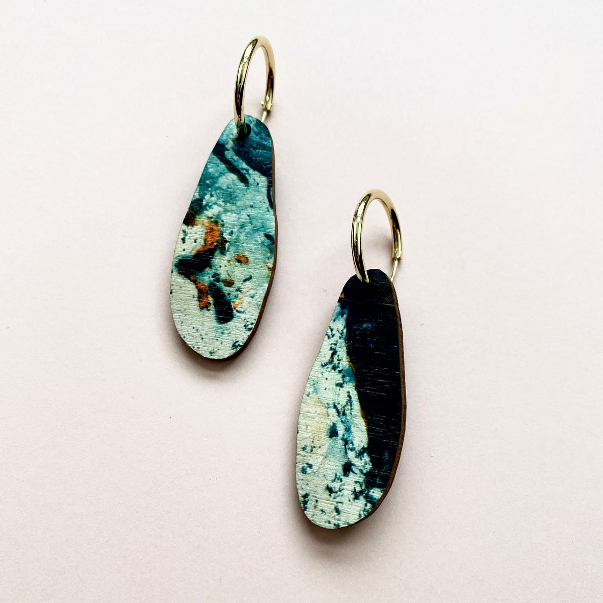 Organic Wavy Hoop Earrings - Teal & Orange Marble Hoops