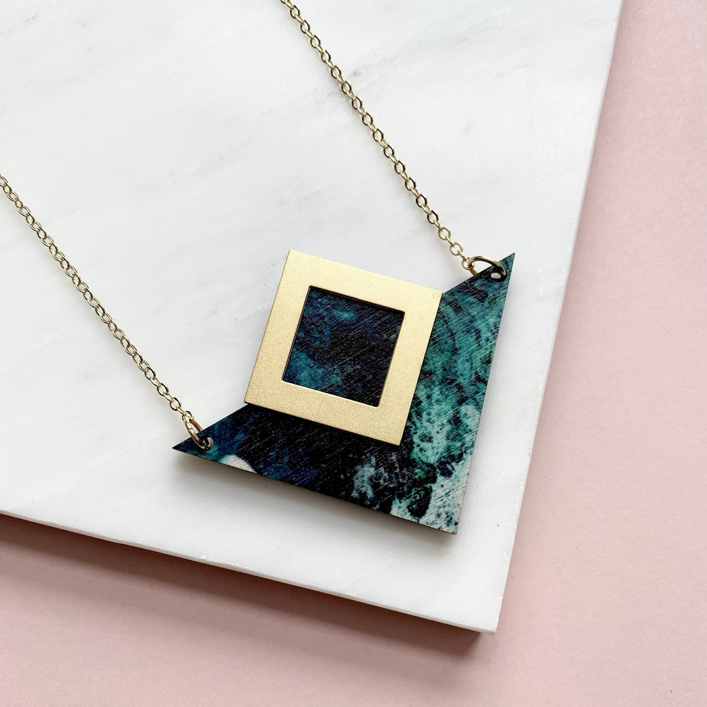 Teal & Gold Triangle Necklace