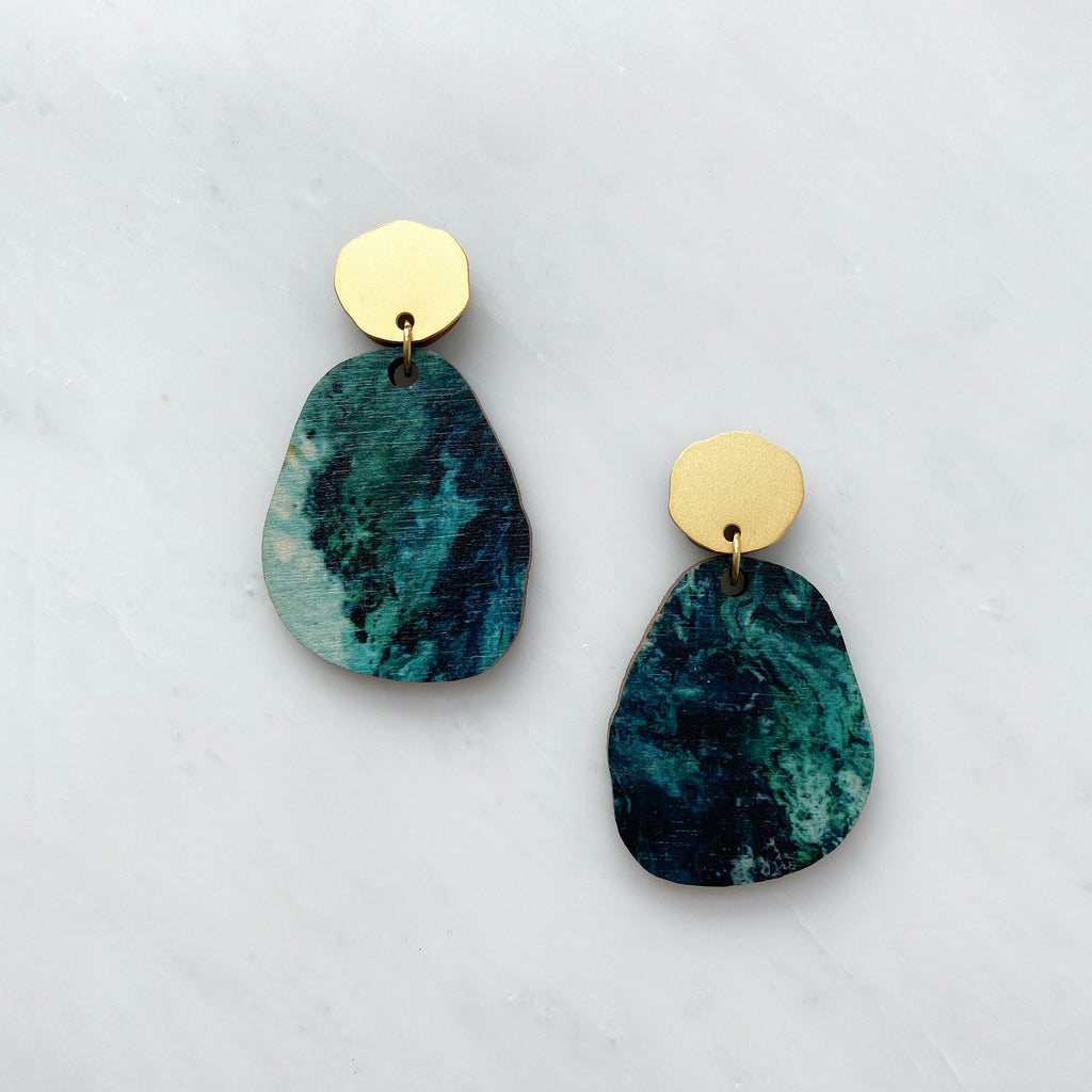 Teal & Gold Pebble Drop Studs