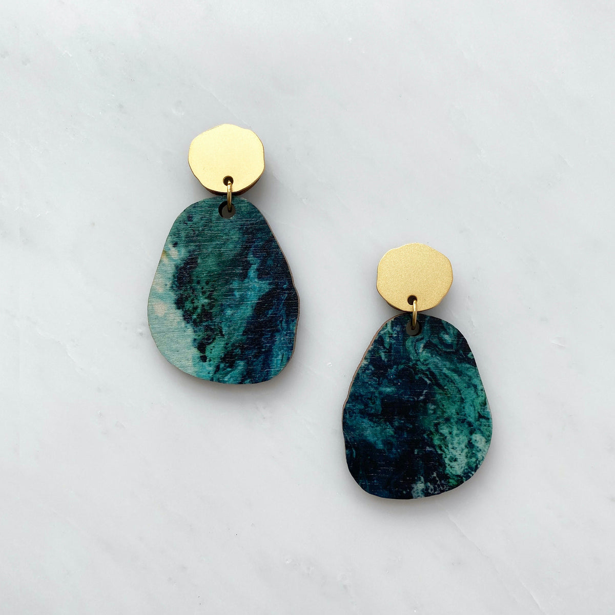 Teal & Gold Pebble Drop Studs