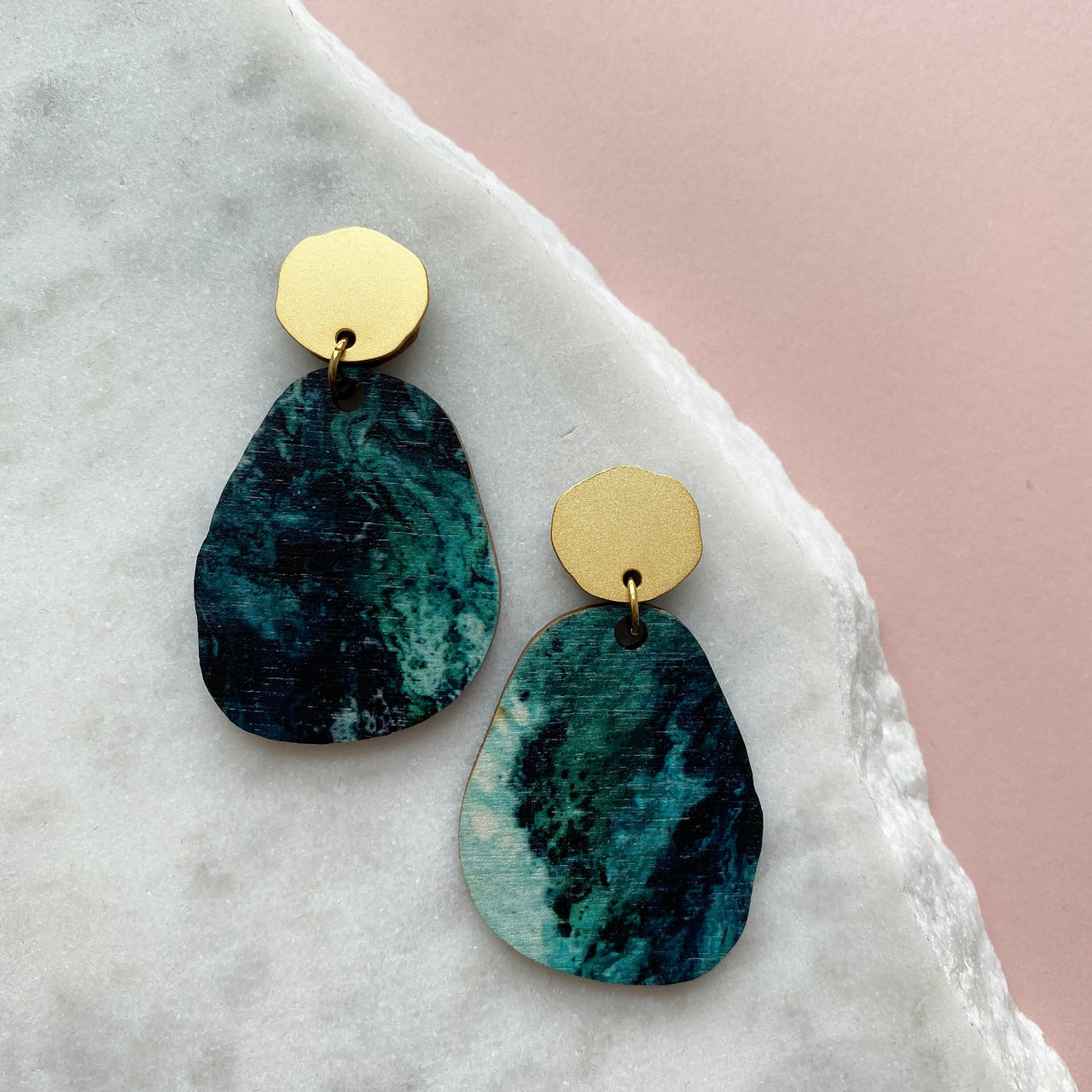 Teal & Gold Pebble Drop Studs