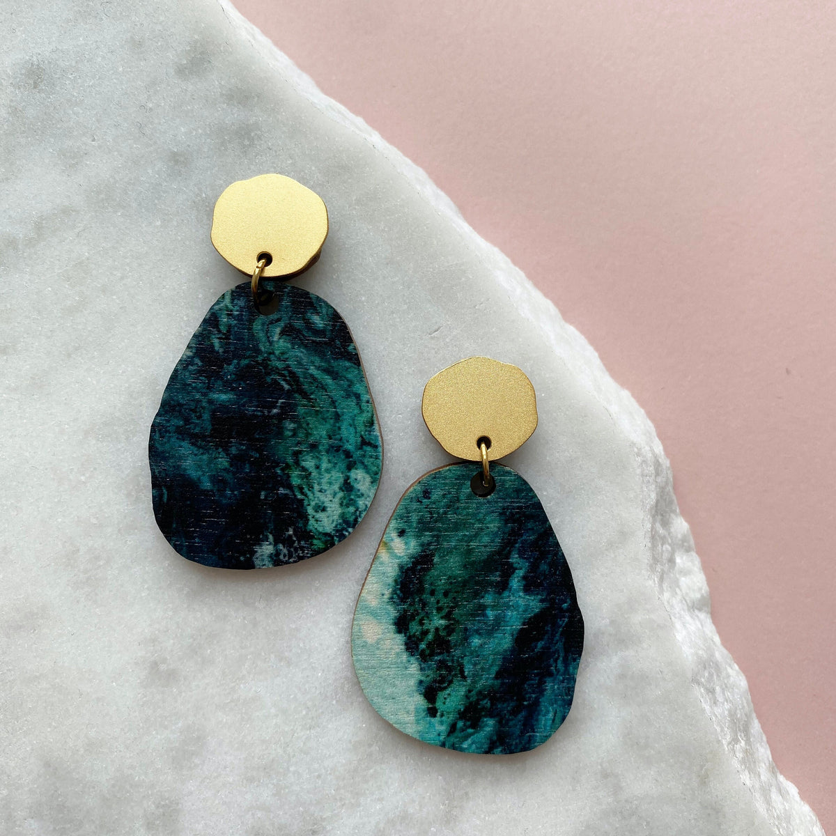 Teal & Gold Pebble Drop Studs