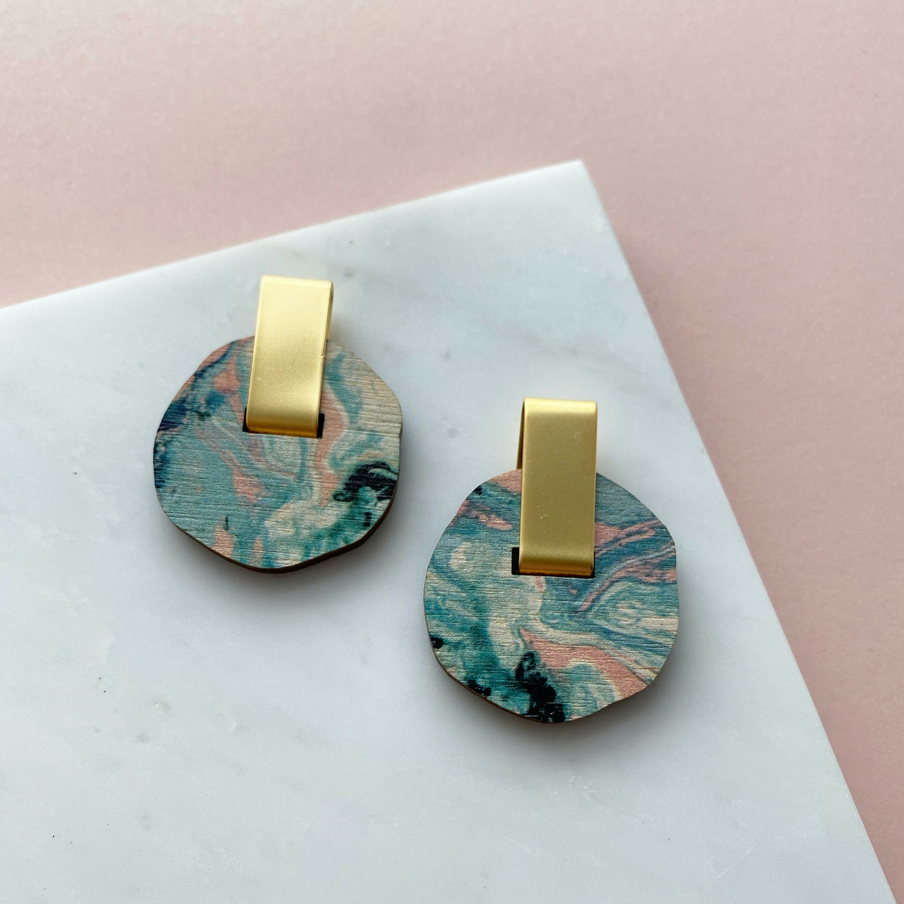Irregular Circle Stud Earrings - Pastel Marble Stud Earrings