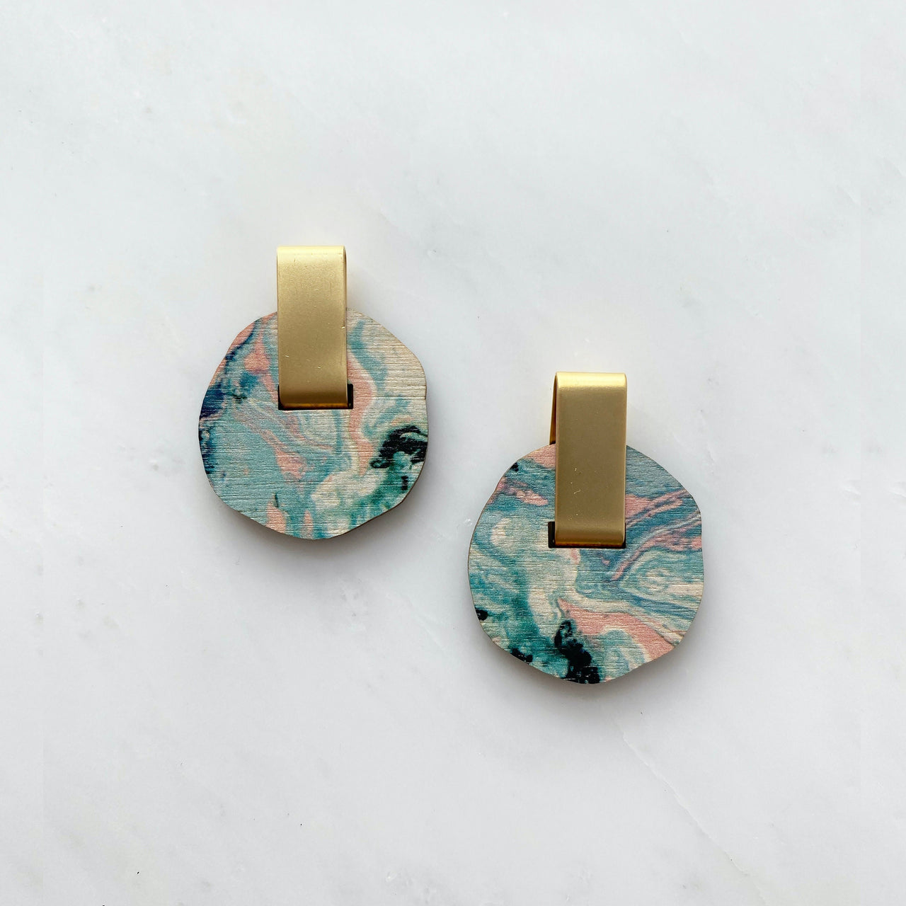 Irregular Circle Stud Earrings - Pastel Marble Stud Earrings