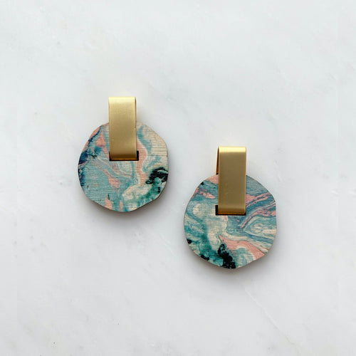 Irregular Circle Stud Earrings - Pastel Marble Stud Earrings