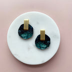 Teal & Gold Circle Stud Earrings