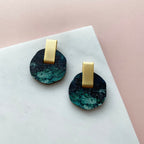 Teal & Gold Circle Stud Earrings