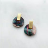 Pink Marble & Gold Circle Stud Earrings