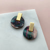 Pink Marble & Gold Circle Stud Earrings