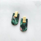 Geometric Arc Stud Earrings - Green & Pink Marble Stud Earrings
