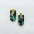 Geometric Arc Stud Earrings - Green & Pink Marble Stud Earrings