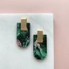 Geometric Arc Stud Earrings - Green & Pink Marble Stud Earrings