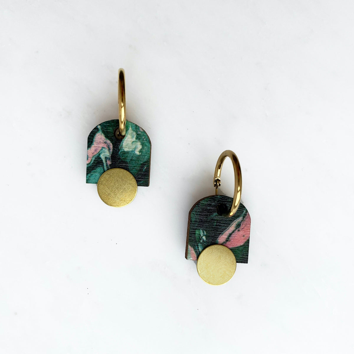 Green Marble Arc Hoop Earrings