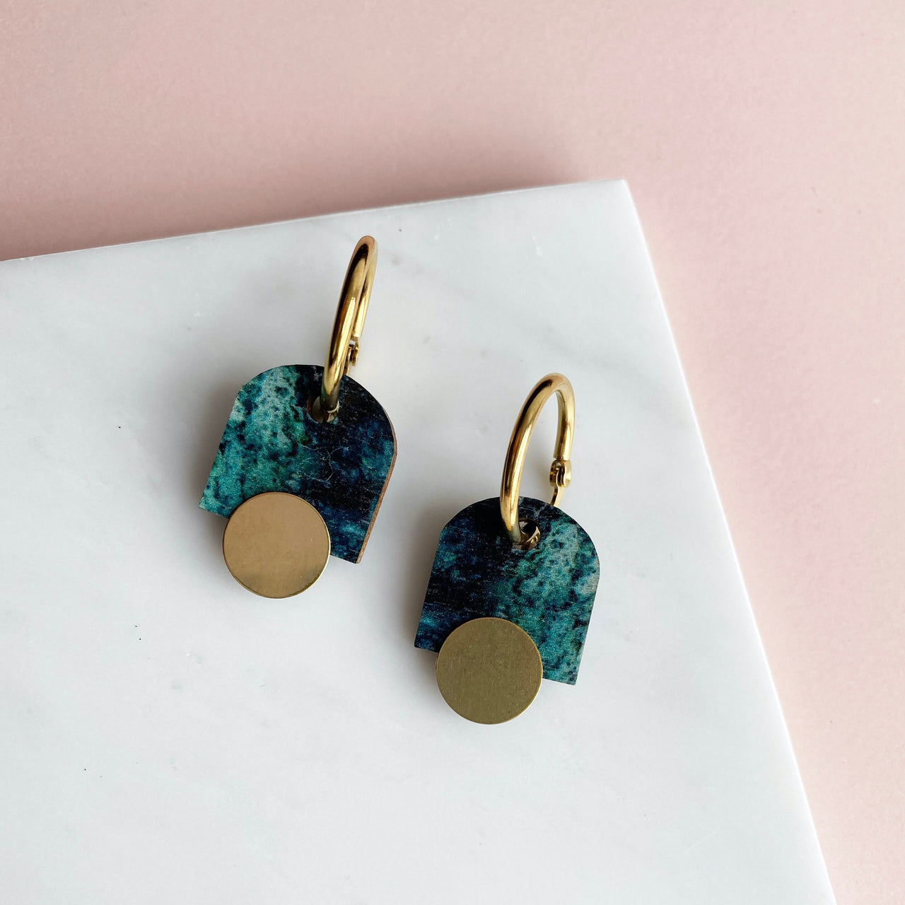 Blue & Gold Geometric Arch Hoop Earrings