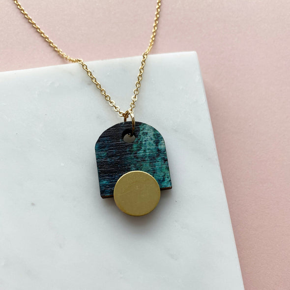 Blue & Gold Geometric Arch Necklace