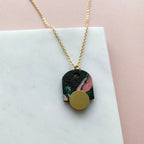 Geometric Arch Pendant - Green & Pink Marble Necklace