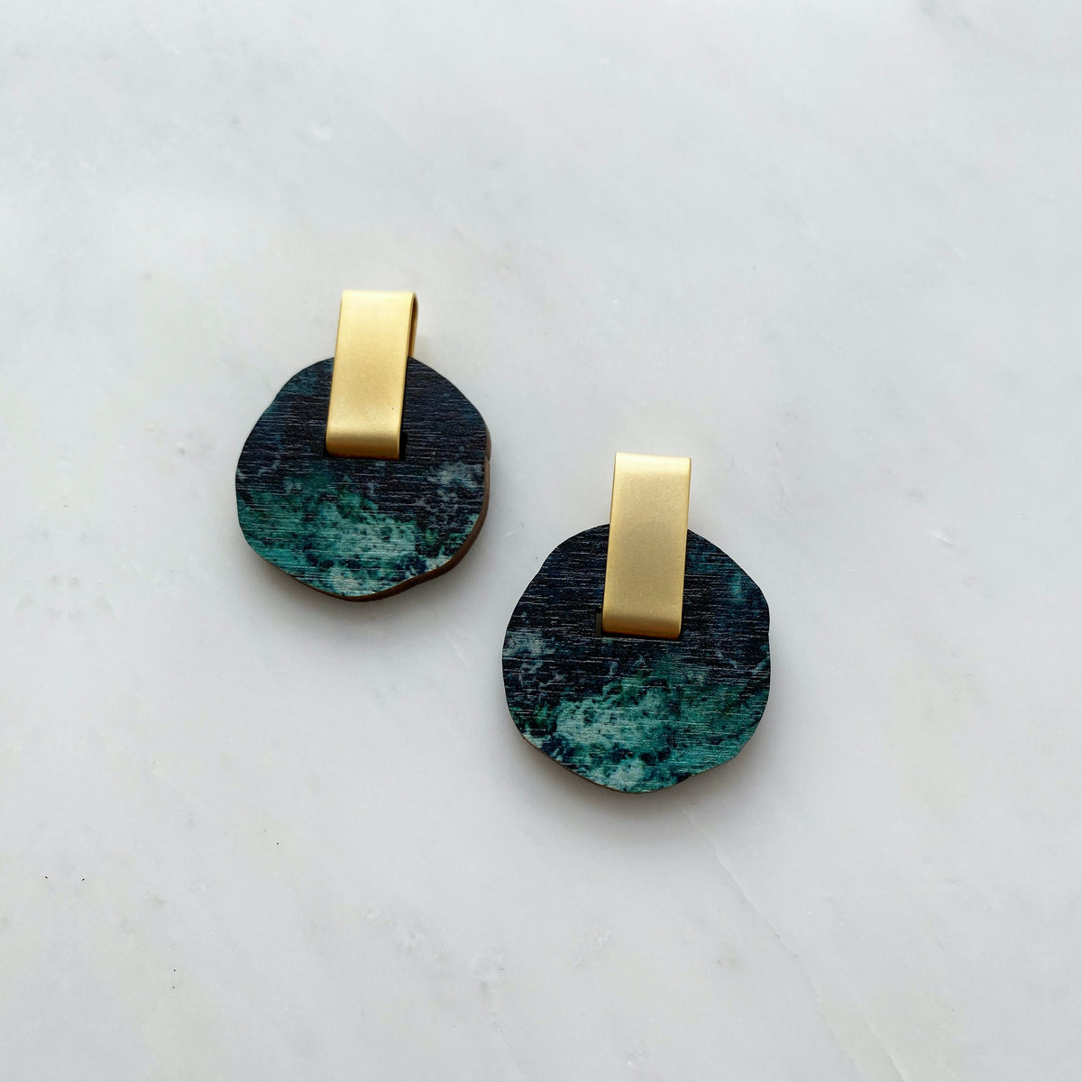 Teal & Gold Circle Stud Earrings