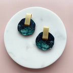 Teal & Gold Circle Stud Earrings