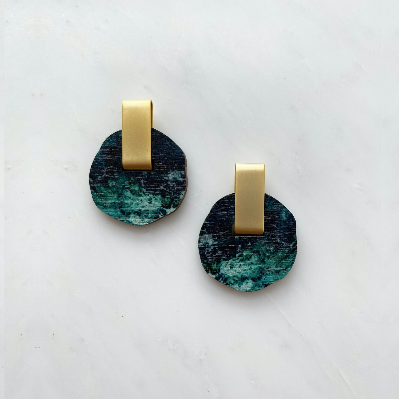 Teal & Gold Circle Stud Earrings
