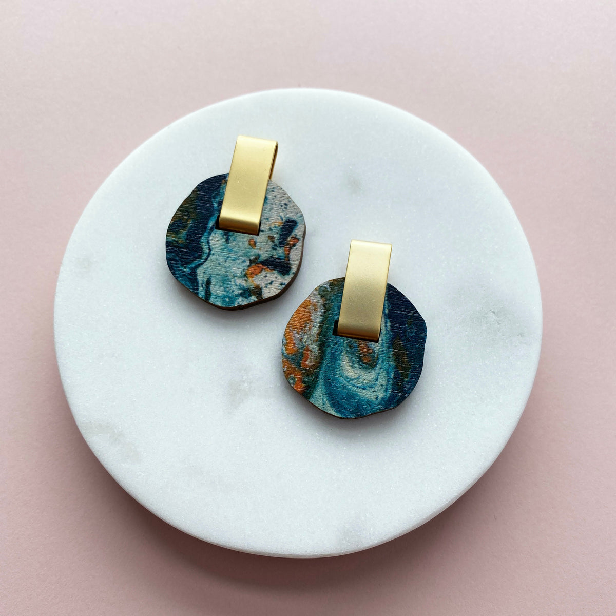 Irregular Circle Stud Earrings - Orange & Teal