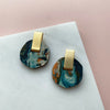 Irregular Circle Stud Earrings - Orange & Teal