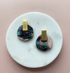 Pink Marble & Gold Circle Stud Earrings