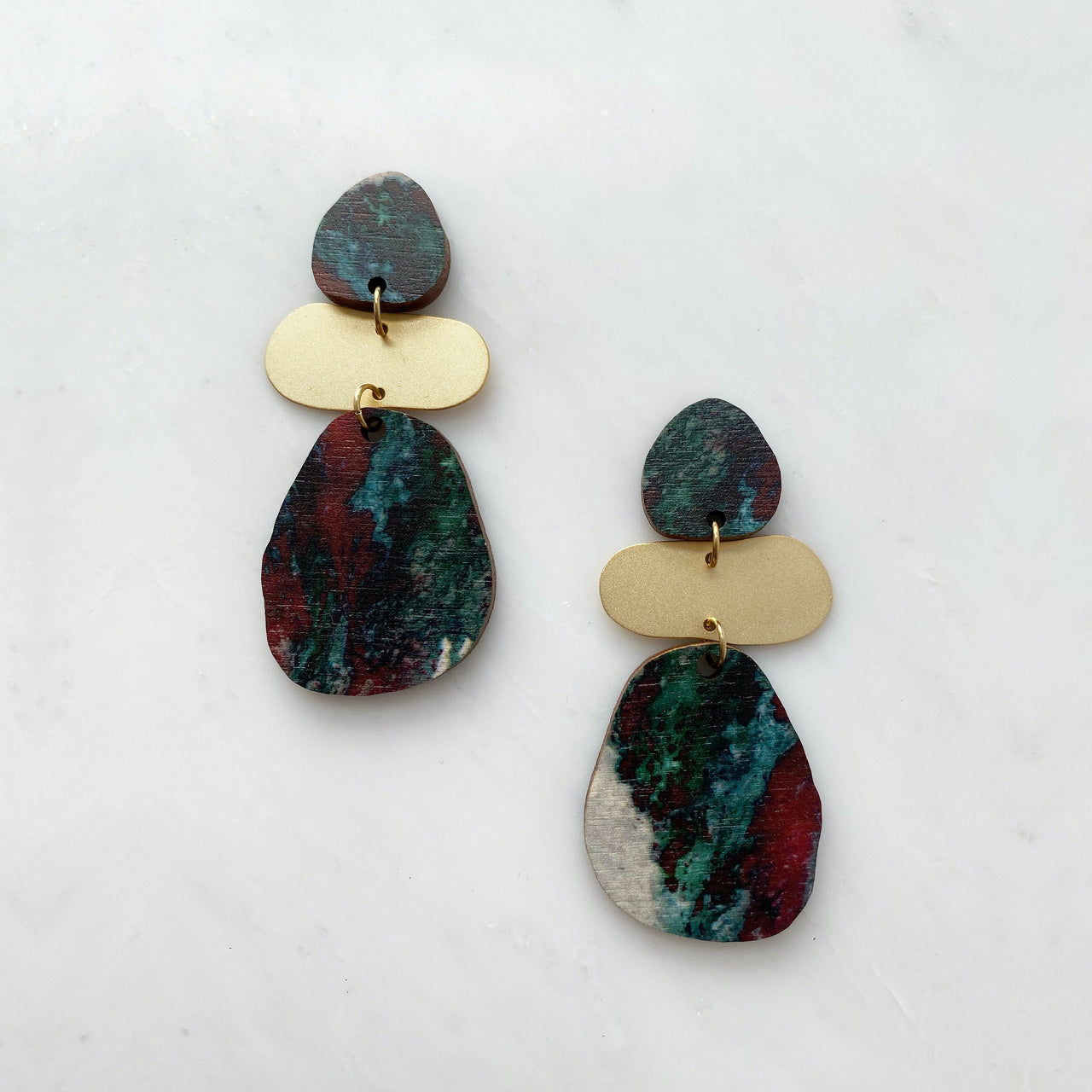 Large Pebble Drop Studs - Dark Red & Green