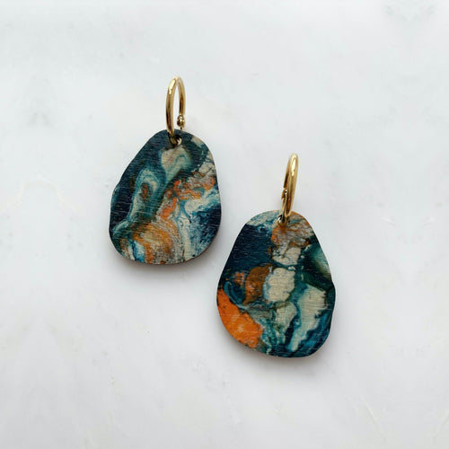 Abstract Pebble Hoop Earrings - Orange & Teal